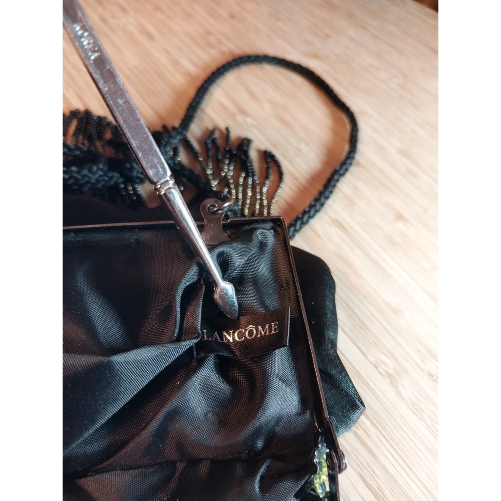 Lancome Black Multi Color Beaded Sequined Small 6" Snap Evening Bag Corded Strap - Picture 15 of 16